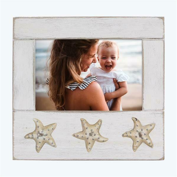 Youngs 4 x 6 in. Wood White Washed Frame with Starfish Design 61713